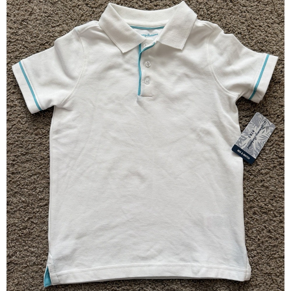 NWT Boys Tommy Bahama Pique Polo Shirt With blue Accents Size‎ 10/12